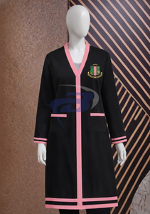 Alfa |   Kapa |   Suéter Largo Informal Alpha AKA Sorority para Mujer, Estilo Soror Negro con Bordado y Cuentas, Tejido Plano - Product Image 2