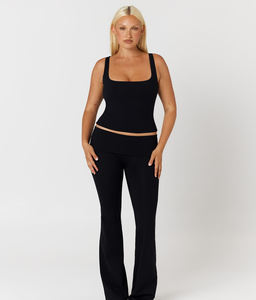 Women's <b>Black</b> Flare Pants High Waist Elastic Waist Full Length Knitted Casual <b>Trousers</b> - Product Image 3