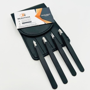 4 Uds. Pinzas de cejas reutilizables ligeras duraderas mate negras profesionales herramientas de cejas cosméticas con logotipo personalizado de acero inoxidable - Product Image 3