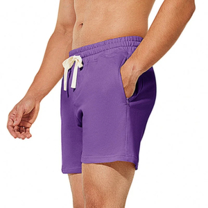 Short de bain décontracté pour homme, couleur unie violette, séchage rapide, avec cordon de serrage, taille mi-haute, en polyester tricoté - Product Image 3
