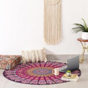 Tapiz Redondo Indio Mandala para Colgar en la Pared, Estilo Hippie Bohemio Gitano, Manta Redonda de Playa, Tapiz Decorativo de Algodón para Yoga - Product Image 2
