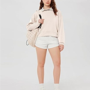 Sudadera Holgada de Manga Larga para Mujer, Color Sólido, Estilo Moderno, Corte Recortado, 100% Algodón Felpa, para Otoño - Product Image 5