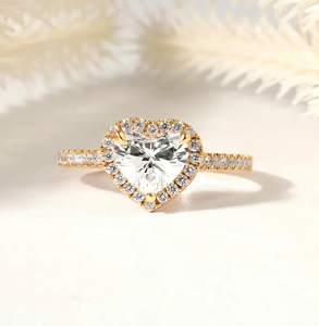Bague demi-éternité Art Déco en or massif 10K 14K 18K avec halo de diamants de laboratoire ronds en forme de cœur, certifiée IGI, couleur DEF, clarté VS VVS, vente en gros - Product Image 2