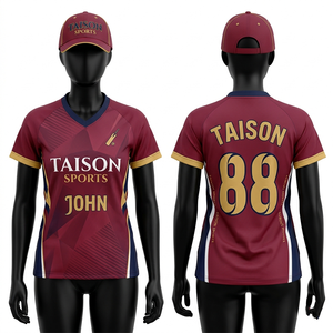 Camiseta de Cricket para Mujer, 175 GSM, Transpirable, Poliéster Interlock, Color Granate, Dorado y Negro, Paneles Laterales Bordados, Logotipo Personalizado, Ropa Deportiva - Product Image 4
