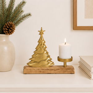 High Quality Gold Metal Christmas Tree Candle Holder With Premium Wooden Base Antique Handmade <b>Tea</b> Light <b>Stand</b> For Festive Home - Product Image 6