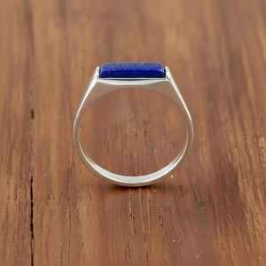 Anillo de lapislázuli hecho a mano, plata de ley 925, joyería minimalista con piedra preciosa en forma de barra para mujer, regalo. - Product Image 2