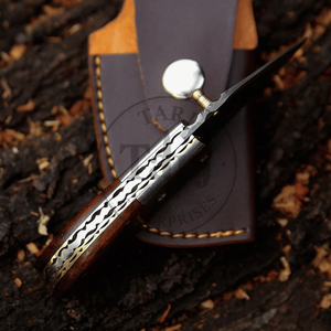Couteau pliant Damas de qualité industrielle TARJ ENTERPRISES, manche en corne noire, fait main, couteau de poche utilitaire EDC pour l'extérieur - Product Image 6