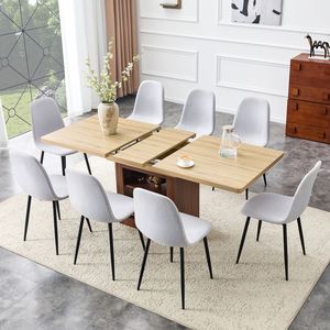 Set di Sedie da Pranzo Moderne in Lino e Cotone Grigio Chiaro, 8 Pezzi, con Tavolo Allungabile da 59-71 Pollici - Product Image 2