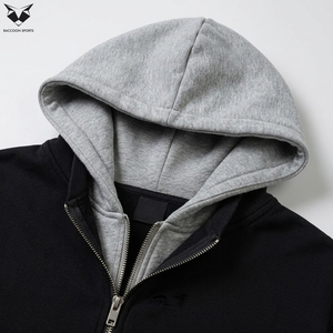 Sweat à capuche double couche avec doublure contrastante, style streetwear oversize, fermeture éclair, impression personnalisée, chaud et confortable - Product Image 5