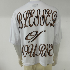 เสื้อยืดผู้ชายทรงโอเวอร์ไซส์ สีขาวดำ ผ้าฝ้าย 100% ระบายอากาศได้ดี ป้องกันรอยยับ ลายกราฟฟิตีแบบสาดสี ทำตามสั่งจากโรงงาน - Product Image 4