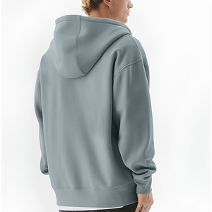 Custom <b>Men</b>’s Blue <b>Grey</b> Oversized Full Zip Hoodie with Drawstring Hood and Split Kangaroo Pockets - Product Image 3