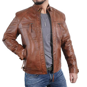 Top Selling Men's Leather Jacket Canvas <b>Stand</b> Collar Front Logo Custom Color Waterproof Winter Jacket - Product Image 5