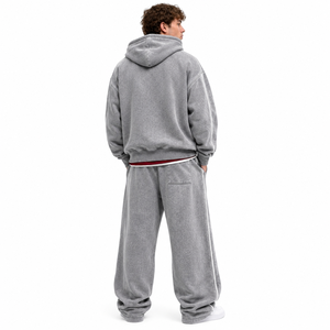 Sudadera con capucha gris de doble capa de peso pesado, estilo vintage con lavado ácido, chaqueta con cremallera, bordado personalizado, forro polar en contraste, ropa urbana para hombre - Product Image 2