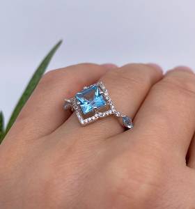 Anillo Art Deco con Topacio Blanco Azul Cielo Natural, Plata de Ley 925, Certificado IGI, Joyería Fina Hecha a Mano, Anillo de Compromiso para Mujer - Product Image 2