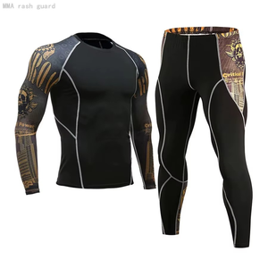 Conjunto de Rash Guard de 2 Piezas de Spandex/Nylon Estampado de Alta Elasticidad para Jiu Jitsu, Muay Thai y Lucha Libre para Hombre - Product Image 5