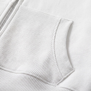 Sudadera con Capucha Corta Unisex Blanca con Cierre, Corte Holgado, Algodón French Terry, Informal, Otoñal - Product Image 3