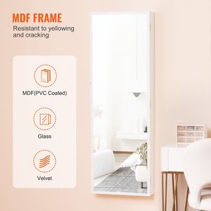 Armadietto per gioielli a specchio a LED con chiusura a parete o porta da 42,52 pollici bianco - Product Image 6