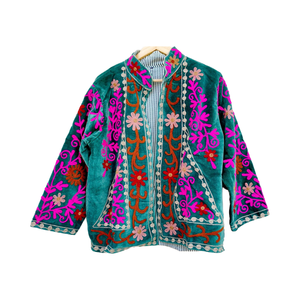 Veste en velours Suzani broderie indienne la plus tendance à la main hiver femmes courte taille libre veste courte - Product Image 1