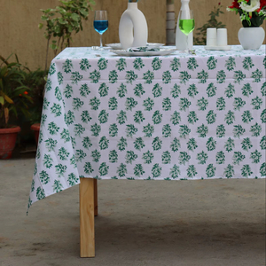 Handblock Printed <b>Tablecloth</b> Green and White Vintage <b>Tablecloth</b> Farmhouse Decor Wedding <b>Tablecloth</b> Custom Size Cotton Tablecover - Product Image 1
