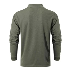 Men's Long Sleeve Solid Cotton Pique Polo Shirt Casual Anti-Wrinkle Regular Fit Knitted Design Button Front Green - Product Image 2