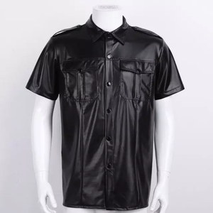 Custom Wholesale Men's Leather Made Long Sleeve Shirt Best Quality Solid Sleeve Button Down Leather Shirts - Product Image 1