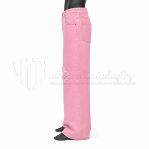 Pantalones Vaqueros Anchos Desgastados Rosa para Hombre, Estilo Baggy, Rotos, de Mezclilla, Casuales, de Algodón 100% de Alto Gramaje - Product Image 4
