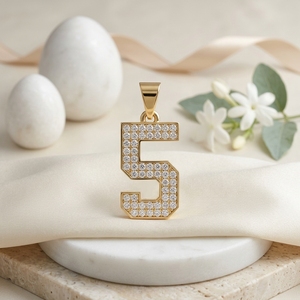Diamtrendz Lucky Number 5 <b>Pendant</b> Chain 925 Silver Rhodium Hiphop Cubic Zirconia Diamond 10K 14K 18K <b>Solid</b> <b>Gold</b> Option Available - Product Image 6