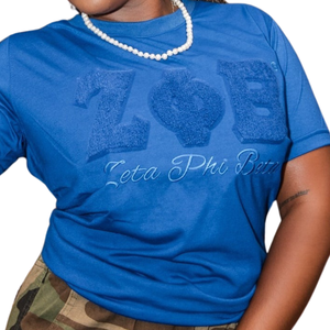 Zeta Phi Beta Sorority Chenille Blue T-Shirt Womens Greek Letter Short Sleeve True to Size Premium Cotton Tee <b>Top</b> - Product Image 3
