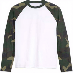 Men's Camouflage <b>Raglan</b> <b>Long</b> <b>Sleeve</b> O-Neck Casual Knitted Regular Fit Satin 100% Polyester White Body Green Pattern <b>T</b>-<b>Shirt</b> - Product Image 1