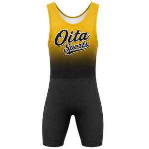 Combinaison de lutte sublimée jaune et noire pour hommes, en polyester, sans manches, uniforme sportif athlétique, entraînement de lutte, compétition - Product Image 2