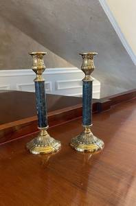 High quality <b>brass</b> <b>Brass</b> <b>Candlestick</b> Holder With Resin Marble Column Home Decoration Metal Candle Holder Durable By UO INDIA - Product Image 1