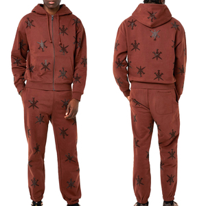 Top Trending Men's Hooded Casual Solid Fully Customized OEM Rhinestone Tracksuit Exclusive Design Breathable Material Autumn - Product Image 3