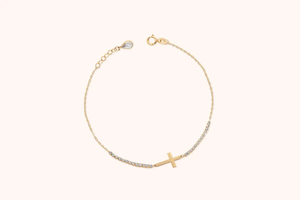 Cross Religious Bracelet E/VS 14K Solid Gold HPHT 0.25ct Lab Diamond Cross Charm Bracelet with Pear Drop Christian Gift Jewelry - Product Image 6