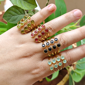 Trendy jewelry hydro quartz chalcedony onyx round cut gemstone <b>adjustable</b> <b>ring</b> solid brass 18k gold plated women's fashion <b>rings</b> - Product Image 5