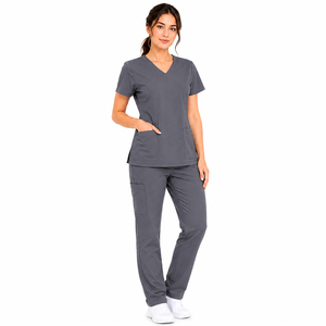 Ensemble d'uniformes médicaux professionnels pour femmes, couleur unie, confortable et extensible, personnalisable, en tissu sergé - Product Image 5