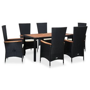 Juego de Comedor para Exteriores de 7 Piezas, Ratán Sintético Negro con Reposabrazos Ajustables, Muebles de Patio - Product Image 2