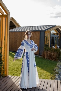 White Color <b>Dress</b> Ukrainian Traditional <b>Dress</b> Stunning Beautiful Style Long Sleeve <b>Dress</b> Luxury High Quality <b>Linen</b> - Product Image 6