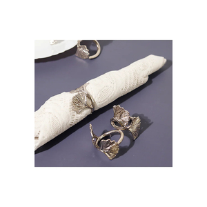 Juego de 6 Anillos de Servilleta de Metal con Forma de Hoja de Ginkgo, Color Dorado y Plateado, para Decoración de Mesa de Hotel y Restaurante - Product Image 1