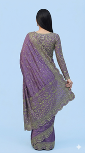 Sari de Seda Floral con Blusa para Mujer, Traje Tradicional Indio y Pakistaní para Bodas y Fiestas, Sin Arrugas, Largo hasta el Suelo, Corte Regular - Product Image 2
