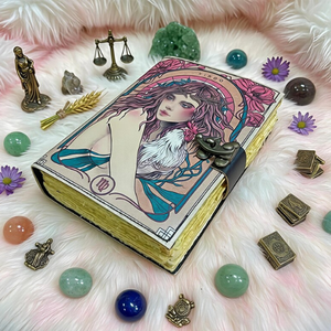 Journal en cuir véritable imprimé à la main, motif rose, signe du zodiaque, couverture rigide, pour hommes et femmes - Cadeau - Product Image 6