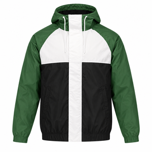 Veste coupe-vent unisexe écologique imperméable à blocs de couleur 100% polyester légère et sportive avec fermeture éclair Hiver Vert Noir - Product Image 1