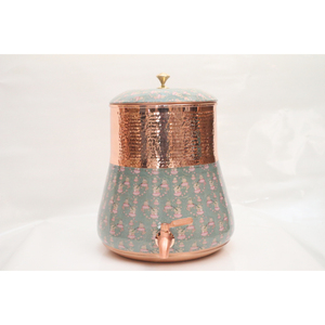 Handcrafted Pure <b>Copper</b> Water Dispenser with Floral Print Traditional Hammered Ayurvedic Matka Pot for Healthy Hydration - Product Image 1