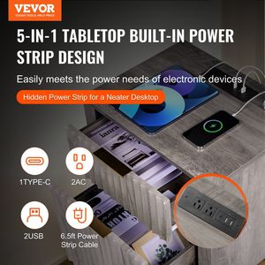 Farmhouse-Style <b>Set</b> of 2 End <b>Tables</b> 3-Tier <b>Side</b> <b>Table</b> Storage Cabinet with 2 Drawers Charging Station Nightstand Console <b>Tables</b> - Product Image 2