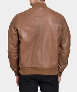 Blouson en cuir de vachette et toile pour homme, col personnalisé, style urbain, couleur unie, coupe classique, tenue d'hiver - Product Image 4