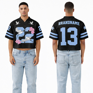 Custom Black Crop Football Jersey Unisex Streetwear Graphic Sports Shirt Breathable Mesh Oversized <b>Athletic</b> Top - Product Image 1