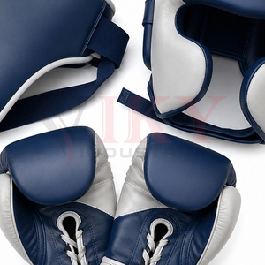 Durable Premium Quality New Arrival Custom Logo Print Private Label Two-Tone Navy Blue and White Genuine Leather Boxing Sets - Product Image 6