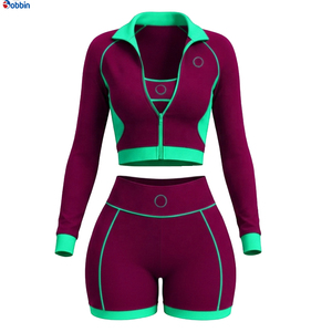 Conjuntos Deportivos Cortos de Verano Estilo Hip Hop para Mujer, 2 Piezas, Chaqueta con Cremallera y Pantalones Cortos, 100% Algodón, Transpirable, de Secado Rápido, Ecológico, Mangas Largas - Product Image 3
