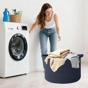 65L <b>Large</b> Woven Cotton Rope Nursery <b>Basket</b>, Laundry <b>Basket</b> Laundry Hamper with Handles,Blanket <b>Basket</b> Storage - Product Image 1