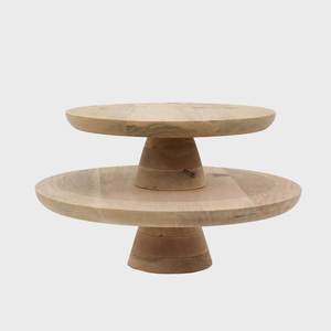 Two-<b>Tier</b> <b>Cake</b> <b>Stand</b> Handmade Wooden Multi-Layer Dessert Display Round Shape Natural Finish - Product Image 1