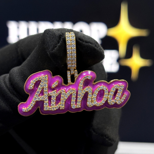 Collar Personalizado con Nombre en Estilo Hip Hop, Plata de Ley 925, Moissanita VVS, Esmalte Rosa Intenso, Fabricante, Fábrica OEM, Unisex - Product Image 5